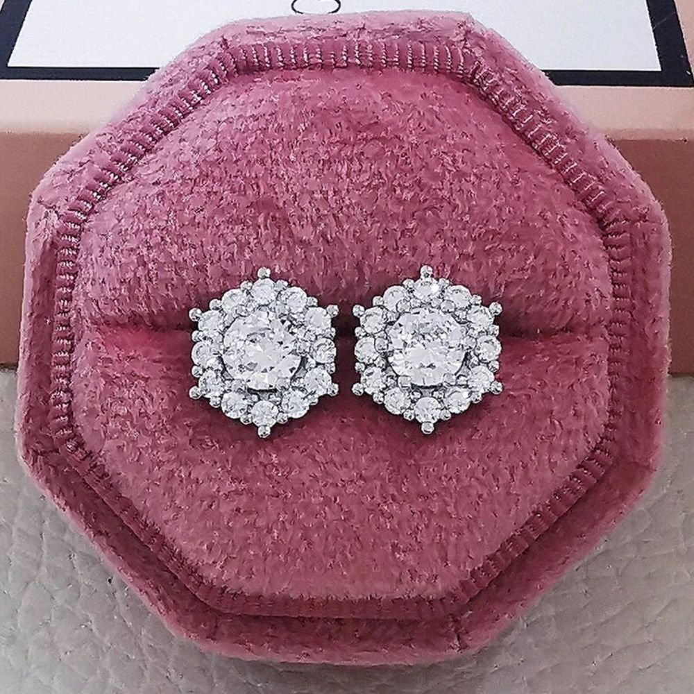 ELEGANT ROUND CUT DIAMOND BRIDAL ENGAGEMENT EARRINGS WEDDING EARRINGS